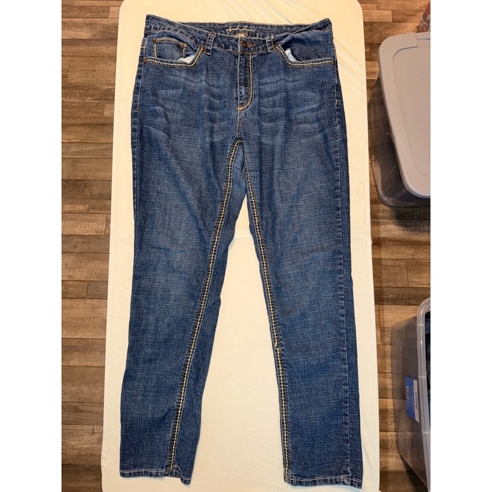 Apollo Jeans Womens Size 13/14 Medium Wash Straight Leg Embroidered Denim Blue
